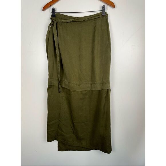 Vetta Women's High Rise Tie-Waist Snap Midi Skirt Green Size Small - Picture 4 of 7